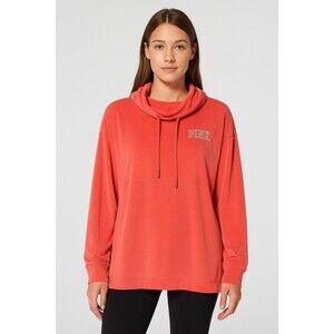 Victorias Secret Pink Velour Pullover Cowl Neck Womens MED Red Embroidered NWOT